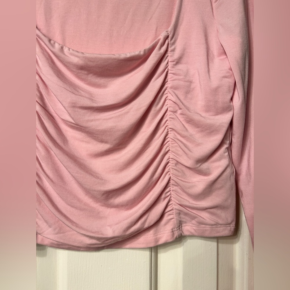 NWT Aritzia Wilfred Lydia Square Neck Ruched Top in Poetic Pink- Size Large - Picture 7 of 15